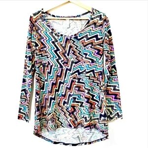 Lularoe Lynnae Women's Large (14-16) Top Wavy Abstract Multicolored Long Sleeve